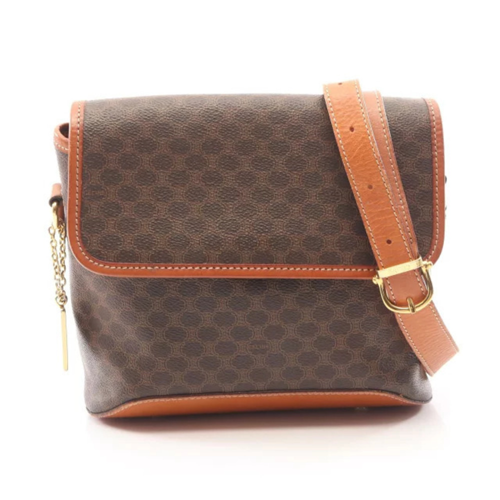 Celine Macadam Shoulder Bag Canvas Leather Brown